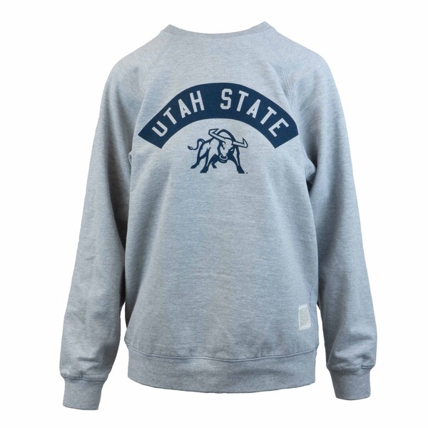 Crew Sweatshirt Gray Utah State with Bull Underneath